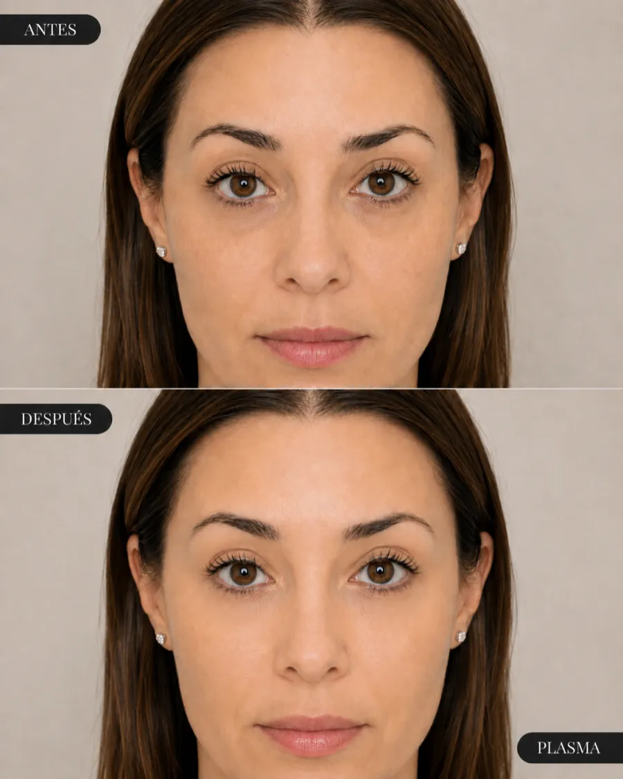 Antes y después de un tratamiento facial con plasma rico en plaquetas